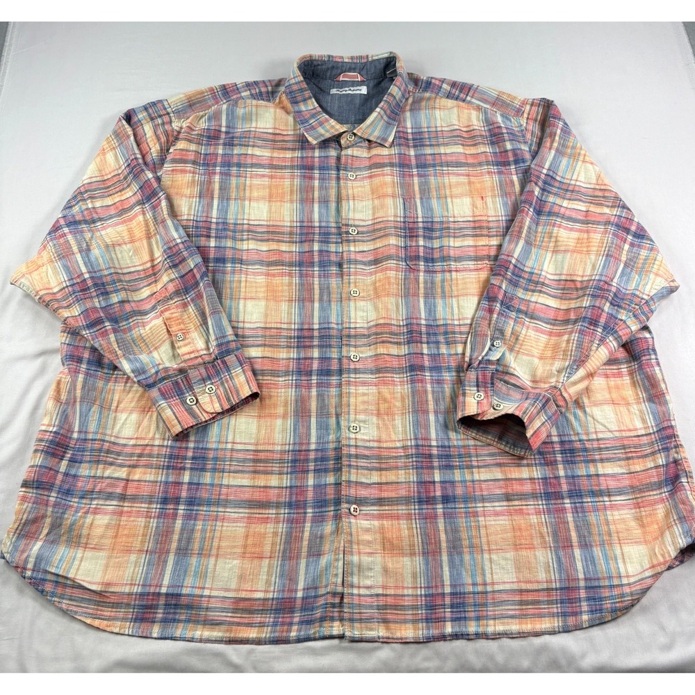 Tommy Bahama Shirt Mens 4XB Big Orange Plaid Button Up Long Sleeve Casual